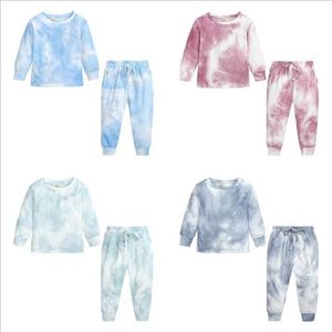 Kids Tales Höst Mode Familj Matchning Tracksuit Tie Dye Skriv ut Barn Toddler Kläder Ställ 2PCS LoungWear 3M-8yrs 210724