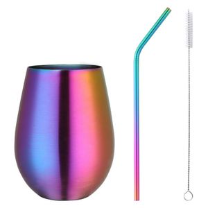 3pcs/Set Stainless Cup with Straw and Brush Wine Tumbler Reusable Coffee Mug Drinking Portable Glass Tiki Bar Accessories 210804