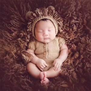 Hair Accessories Lion Shape Born Baby Pography Props Accessaries Knitted Sweater Handmade Crochet Costume Romper Hat Set
