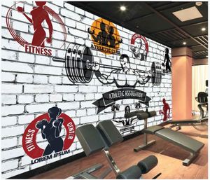 Anpassad foto tapet 3D Gym väggmålningar tapeter modern retro tegel vägg sport viktlyftning fitness gym bakgrund vägg papper hem dekor