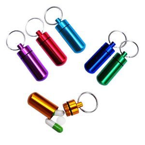 Utomhusprylar Aluminiumlegeringspiller BORTABLE PORTABLE Keychain Piller Holder Container Vattentäta piller Fall lådor för utomhus reser camping bekvämt