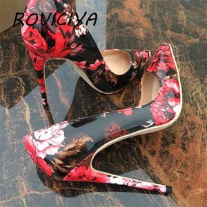 Red black flower pointed toe ladies pumps shallow women 12cm high-heeled sexy wedding party shoes QP061 210629