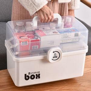 Plastic Tier Medicine Boxes Storage Box Large Capacity Drawer Sundries Organizer Folding Medicine Chest Storage First Aid Kit 210309