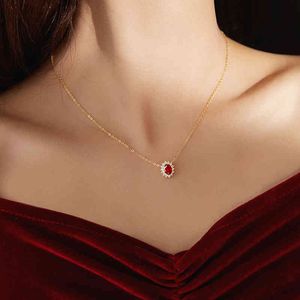 Ciondolo ovale rosso intarsiato a ciondolo ovale micro collana femminile 925 argento placcato in argento 14k gioielli in oro