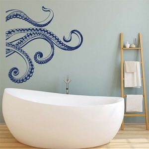 Badrum Väggdekaler Kraken Octopus Tentacles Wallsticker Vinyl Heminredning Sea Fish Nautical Murals Removable Sticker A626 210929