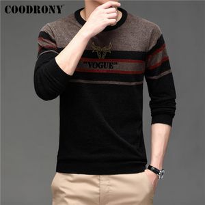 Coodrony Brand Autumn Winter Sweater Streetwear Fashion Striped O-Neck Jersey Sticked Soft Warm Chenille Wool Pullover Men C1355