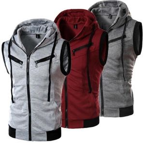 Homens Outono Sem Mangas Zip Up Vest Hoodie Sports Workout Muscle Tank Tops Blusa Camisa Sólida Ropa Hombre Casual Sportswear 211023