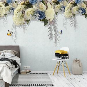 Anpassad Väggmålning Modern Minimalistisk Blomma Butterfly Vardagsrum TV Bakgrund Väggmålning Heminredning Papel de Parede 3 D