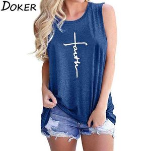 Sommar tro print ärmlös t-shirts kvinna mode streetwear o nacke casual tee shirt kvinnlig plus storlek toppar ropa mujer 210603