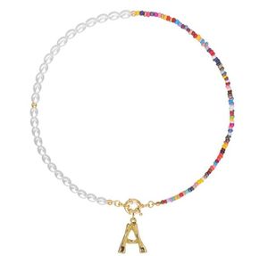 Collana girocollo con pendente di perle barocche gotiche per le donne Iniziale 26 lettere da sposa Punk Bead Lariat Gioielli con catena color oro GC468