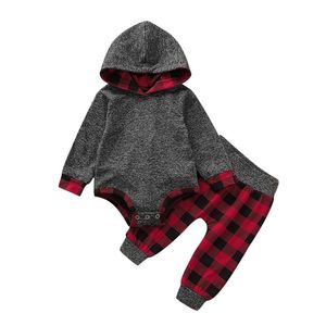 2 pcs / set outono xadrez recém-nascido roupas bebê roupas para meninos roupas crianças terno bebê traje conjuntos de roupas infantis 210309