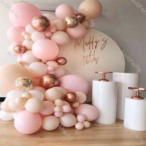 95 unids Bebé Pink Balloon Guirnalda Garland Set Dorado Confeti Mate White 4D Rose Oro Aluminio Balloon Arch Decoración de la boda X0726