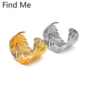 Find Me Fashion Vintage Leaf Ethnic Gold Plating Cuff Bracelet Boho Leave Geometric Punk Bracelets Bangle for Women Jewelry Q0719