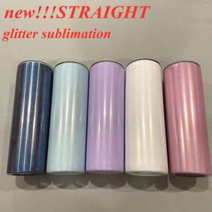 Sublimation Glitter Gerade Becher Tumbler 20z schimmern Tumbers Glänzend Slim Becher Edelstahl Vakuum Taper Tassen DIY Reisen Becher