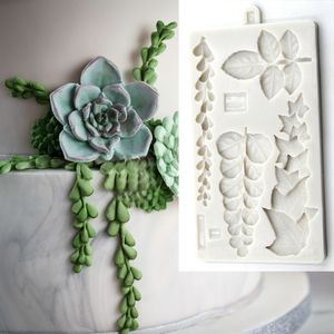 Succulent Ivy Rose Eucalyptus Leaves Silicone Mold Trailing Mögel Fondant Cake Dekorationsverktyg Sugarcraft Flower Tools K891 210225