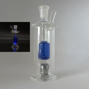 Shisha 10mm Joint Mini Wasserbong mit LED-Licht Rauchen Dickes Pyrexglas Transparent Perc Tiny Bongs Glow In Dark Recycler Percolator