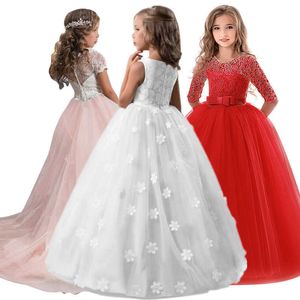Elegancka Księżniczka Sukienka Kwiat Dziewczyny Ślub Wieczór Dzieci Odzież Dresses Dla Dziewczyn Party Prom Suknia 6 8 10 12 14 lat Q0716