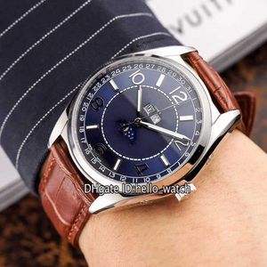 Designer Klockor FiftySix Kalender Moon Fas Blue Dial 4000E / 000A-B548 Automatisk Mens Watch Steel Case Brown Leather Strap Gents Rabatt