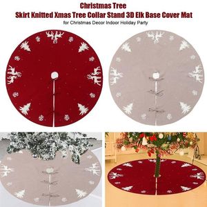 Christmas Decorations 122/92cm Tree Skirt Knitted Xmas Collar Stand 3D Elk Base Cover Mat For Decor Indoor Holiday Party Red