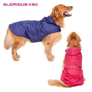 GLORIOUS KEK Large Dog Raincoat Super Waterproof Hooded Rain Jacket Reflective Pet Clothes Golden Retriever Labrador 3XL-6XL 211106