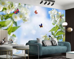 3d Wallpaper White Flowers Butterflies 3d Wallpaper For Kitchen 3d Wallpaper Wall Home Improvement Silk Mural Wall Paper