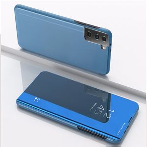 Plating Mirror Window View Flip Stan Cases For Samsung Galaxy S21 S20 FE Note 20 Ultra S10 Plus Note10 A72 A52 5G A02S