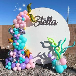 Pink Purple Latex Balloon Garland Kit Mermaid Tail Balloons Shell Sea Star Globos Under The Sea Party Decorations Summer Decors X0726