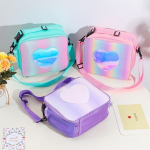 Kids Insulated Lunch Box Pink Blue Green Rainbow Laser Bento Bag for School RRA11712