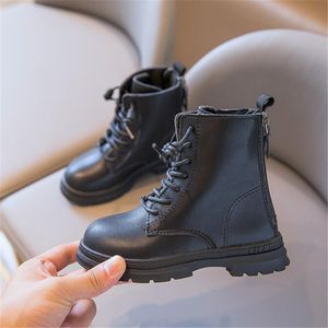 Boots 2021 Autumn Girls Leather Shoes Kids Double Zip Design Waterproof Ankle Fashion Children Toddlers