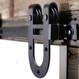 (Spedizione gratuita) 4ft/5ft/5.6ft/6ft/6.6ft/8ft Nero Antico Ferro di Cavallo Rustico Acciaio Fienile Porte Scorrevoli In Legno Hardware Kit Pista Interna