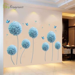 Creativo autoadesivo 3D adesivi murali fiore blu sfondo casa decorazione della parete soggiorno decorazione camera da letto adesivi 210929
