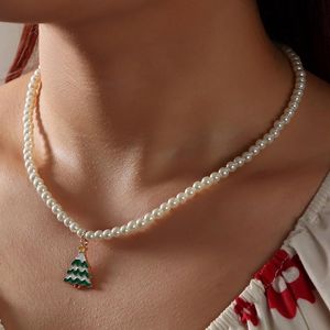Подвесные ожерелья европейские и американские INS Pearl Snowflake Bell Tree Dripping Oil Collece Женская ретро -мода Рождественский подарок оптом NZ