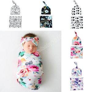 Baby Swaddle Blanket Bow Headband Hat 3 pcs Sleeping Bags Wrap INS Toddler Cartoon Dinosaur Sleep Sacks Shark Photography Prop