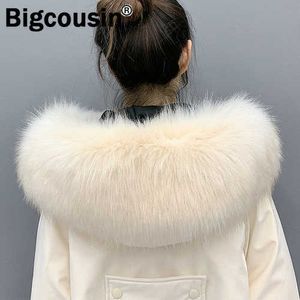 2021 Super Grande Luxury Faux Fur Collar para Mulheres Homens 22cm Largura Fluffy Envoltórios Multicolor Engrossar Warm Ladies Jackets Hood Decor H0923