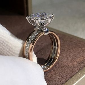 Klassieke klauwen ontwerp band ringen bruids engagement trouwring AAA oogverblindende kubieke zirconia tijdloze stijl vrouwelijke sieraden