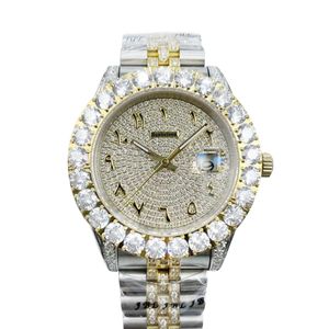 2022 Diamantes Pavimentados Mens automático Assista Script Árabe Totalmente Gelado Relógios 41mm Dois Tom Pulseira De Aço Inoxidável Sapphire Luxo Hanbelson