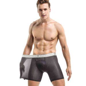 AOELEMENT 3 stücke männer Mesh Atmungsaktive Unterwäsche Boxer Sport Anti Reibung Eis Seide Lange Höschen Boxershorts Männer H1214