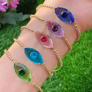 5Pcs Fashion Design Multi Colorful Luxury Eyes Charm Jewelry Finding Copper Link Chain Beads Bracelet