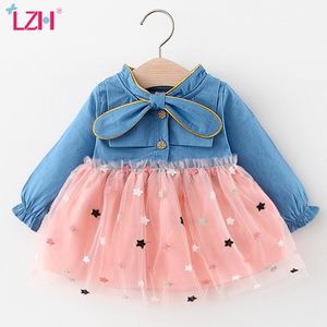 LZH novo outono inverno recém-nascido roupas bowknot malha princesa vestido para bebê meninas vestido de festa infantil manga longa vestido 0-2 anos 210315