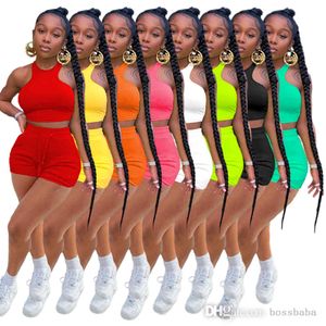 Yaz Kadın Eşofman Kolsuz Yelek + Şort Katı Renk 2 Parça Jogger Setleri Yoga Kıyafetler Spor Giyim Artı Boyutu MM859