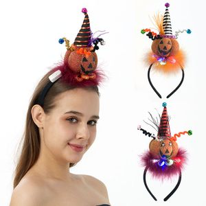 Z lampą Dynia Halloween Headband Uroczysty Party Supplies Wacky Dzieci Włosy Czarownica Dynie Dekoracyjne Cosplay Headdress Hoop Hat Heatwear Decor Prezent
