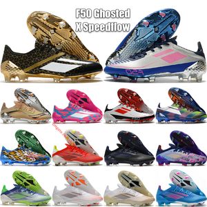 F50 Ghosted X Speedflow.1 FG Men Soccer Shoes UCL Messi Unparalleled Meteorite ClonixFootwear Silver Metallic Outdoor Big Boys Football Cleats Size 39-45