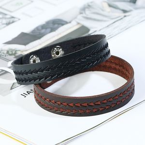 Rows Embroider Arrow Bracelet Simple Black Brown Leather Bracelets Women men Fashion Jewelry Will and Sandy