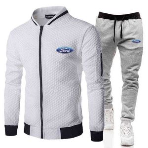 2021 Moda Spor Ford Marka Baskı Fermuar Gömlek + Pantolon Takım Elbise erkek Giyim Ince Spor 2-piece Set G1217