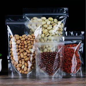 Transparent Resealable Stand Up Bags Plastic Reusable Food Storage Pouch Smell Proof Packaging for Coffee Tea Snack
