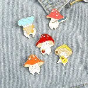 Pins, broscher Cartoon Cute Naughty Mushroom Playing Guitar / Portable / Piano Enamel Pin Badge Brosch Lapel Pins Smycken Tillbehör