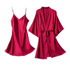 2023 Kadın Places Giyim Saten İpek Pijamaları Kadın Set Nightdress 2022 İç çamaşırı katı seksi bornoz elbise gecesi ev kıyafeti pijama setleri