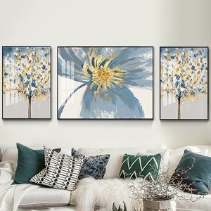 Cartaz moderno estilo luxo árvore dourado e flor arte cuadros cópia decorações de parede pintura de lona abstrato nórdico decoração home abstrata