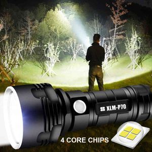 Super potężna latarka LED Wodoodporna latarka USB Akumulator Cree XHP70 Lampa Ultra Bright Lantern do Camping Polowanie