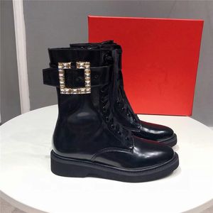 Martin Kurze Stiefel, 100 % echtes Leder, Diamantschnalle, Metall, Damenschuhe, Stiefeletten, klassischer dicker Absatz, Designer-High-Heels, modische Damenstiefel in Übergröße